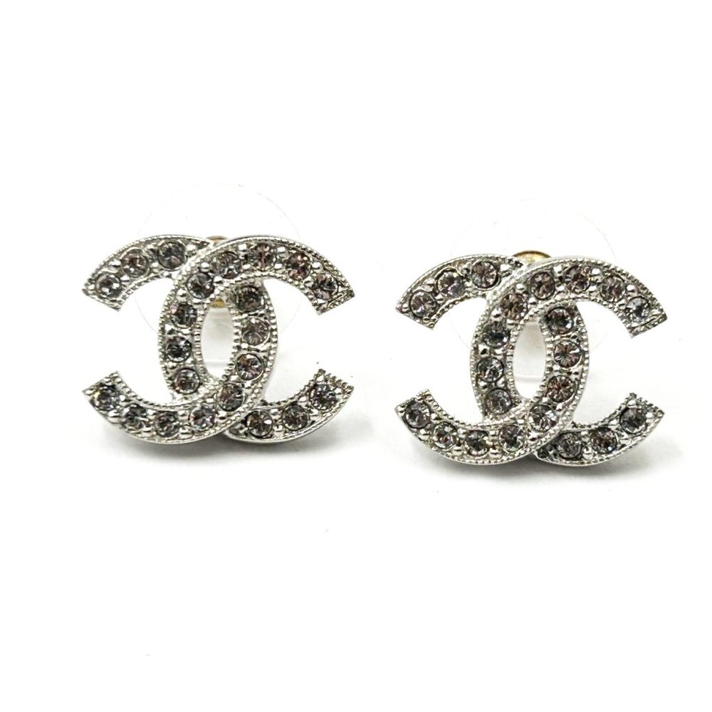Chanel Classic Silver CC Crystal Reissued Piercing Earrings